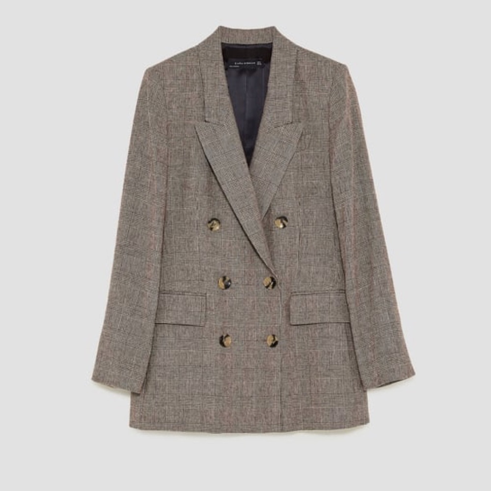 Zara Brown Double-Breasted Blazer